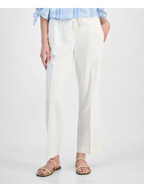 Jones New York Women's Pull-On Wide-Leg linen Pants White Size XL $90 SALE